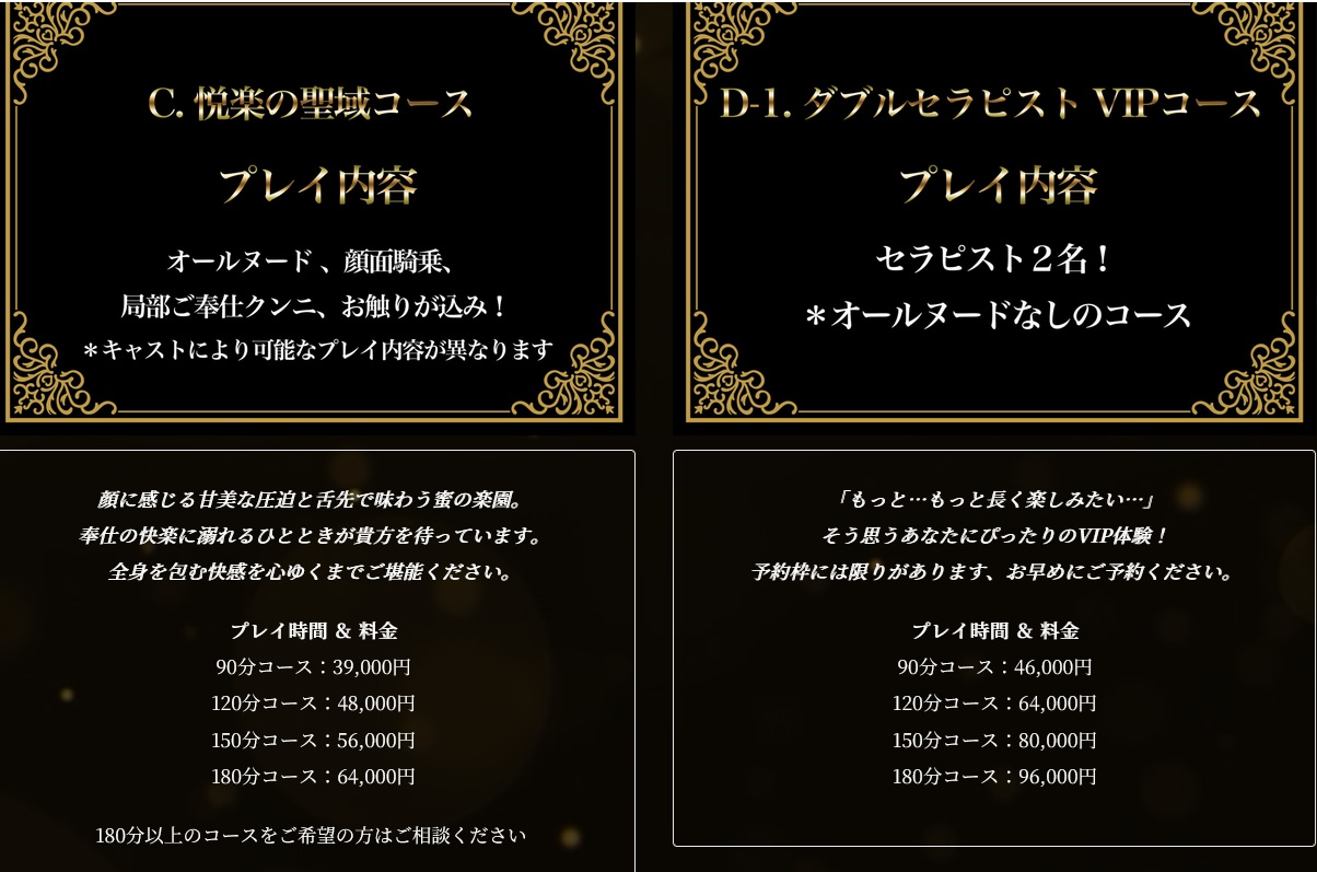 五反田 M性感|D-1.ダブルセラピストVIPコース(90分46,000円〜180分96,000円) - Doracula Queen 五反田 M性感 D-1.ダブルセラピストVIPコース|セラピスト2名による特別なVIPプランと料金表(90分〜180分)