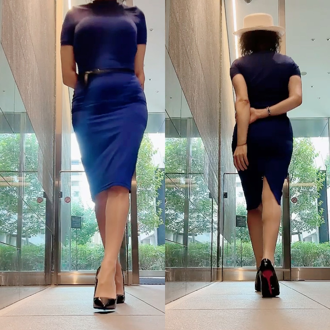 五反田 M性感 外国人女王様イザベラ 青いドレスで歩く後ろ姿 Standing Walk